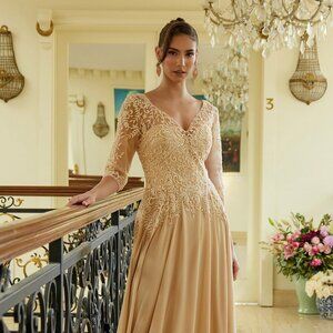 New Mother Of Bride Sheath Long Chiffon Mesh Gown w/ Beads Embroidery GL3573